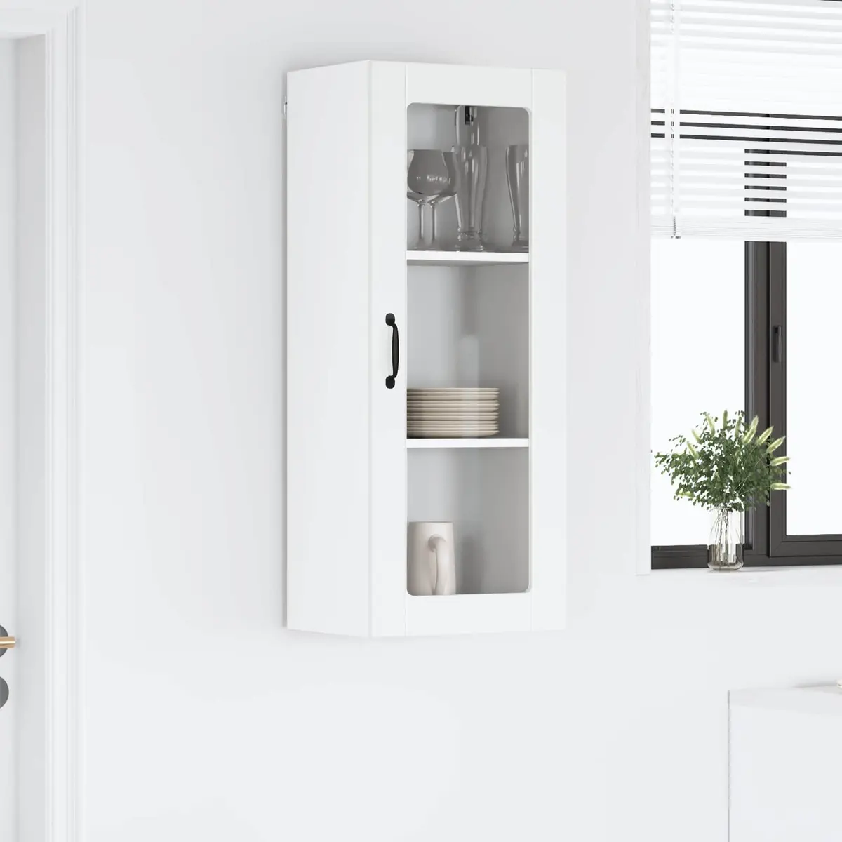 White Wall Glass Cabinet for Kitchen and Living Spaces