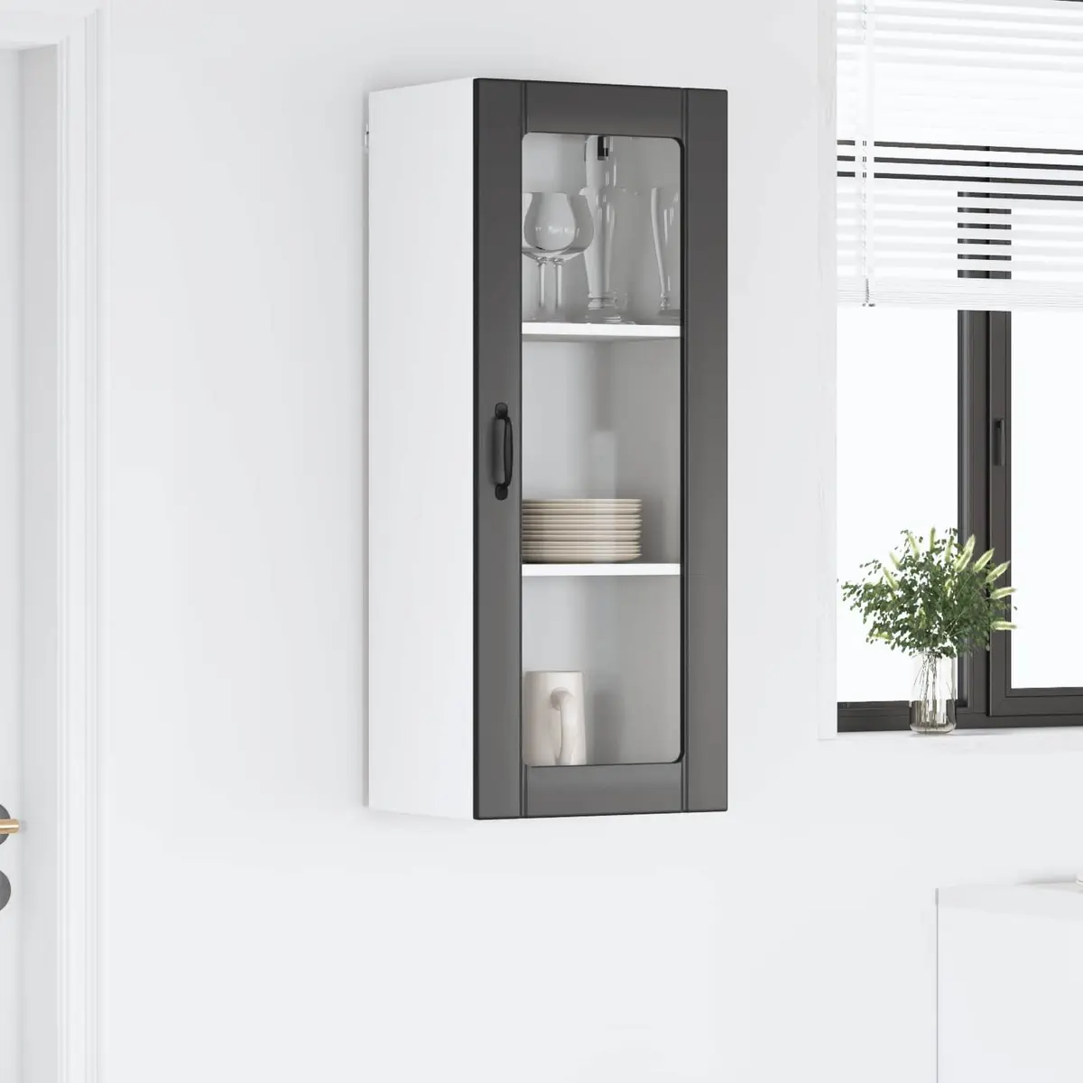 Black Wall Glass Cabinet for Kitchen Storage