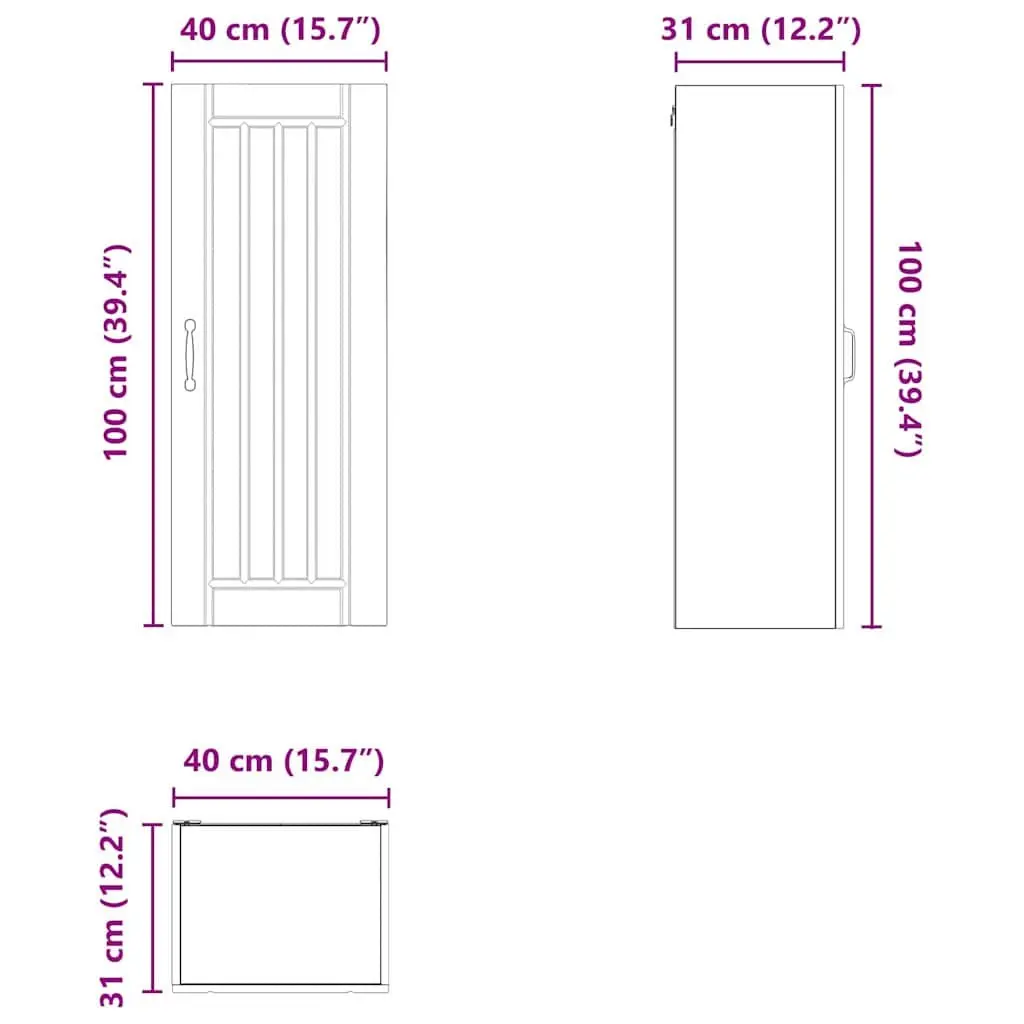 Wall Cabinet High Gloss White Modern Engineered Wood 40 x 31 x 100 cm
