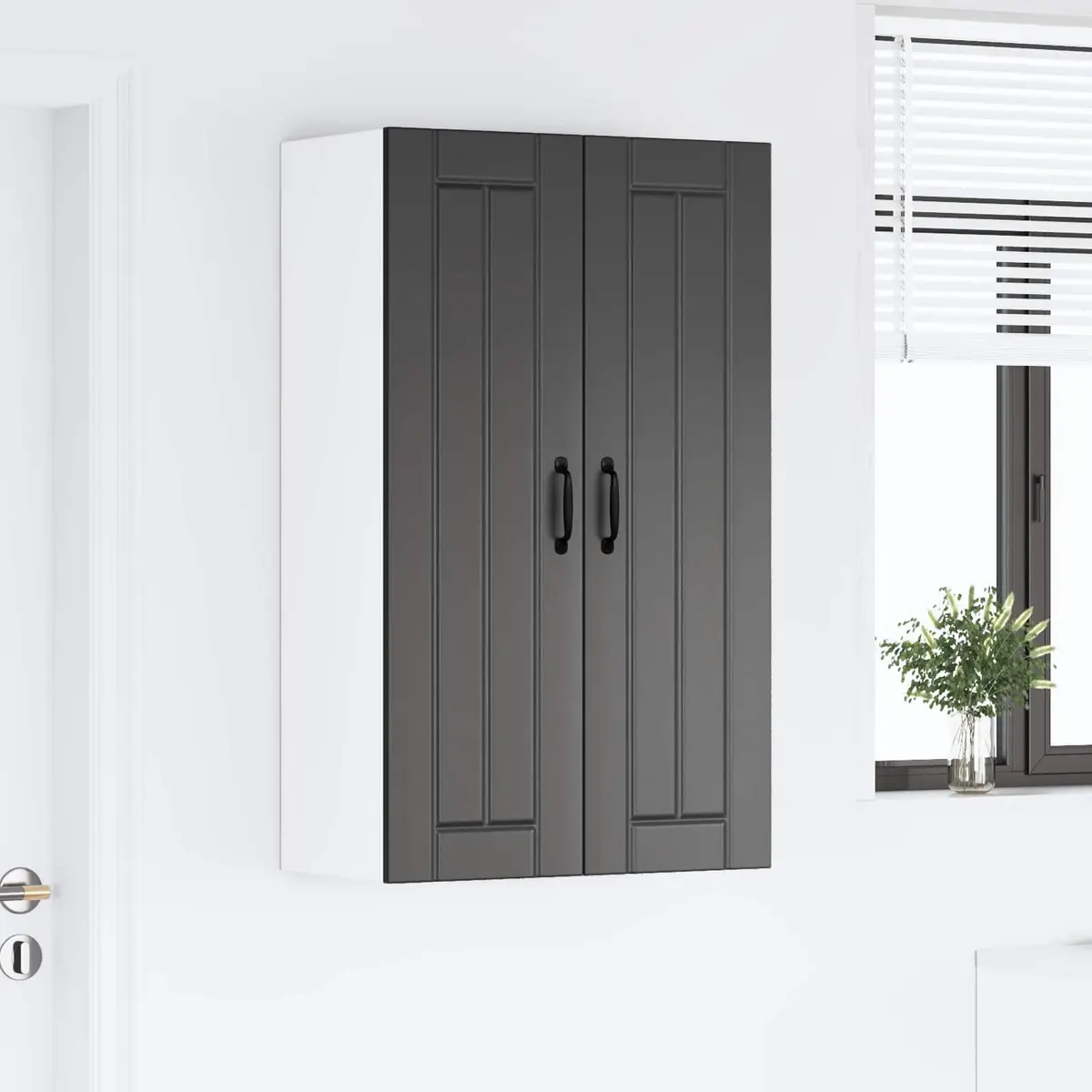 Black Engineered Wood Wall Cabinet for Kitchens