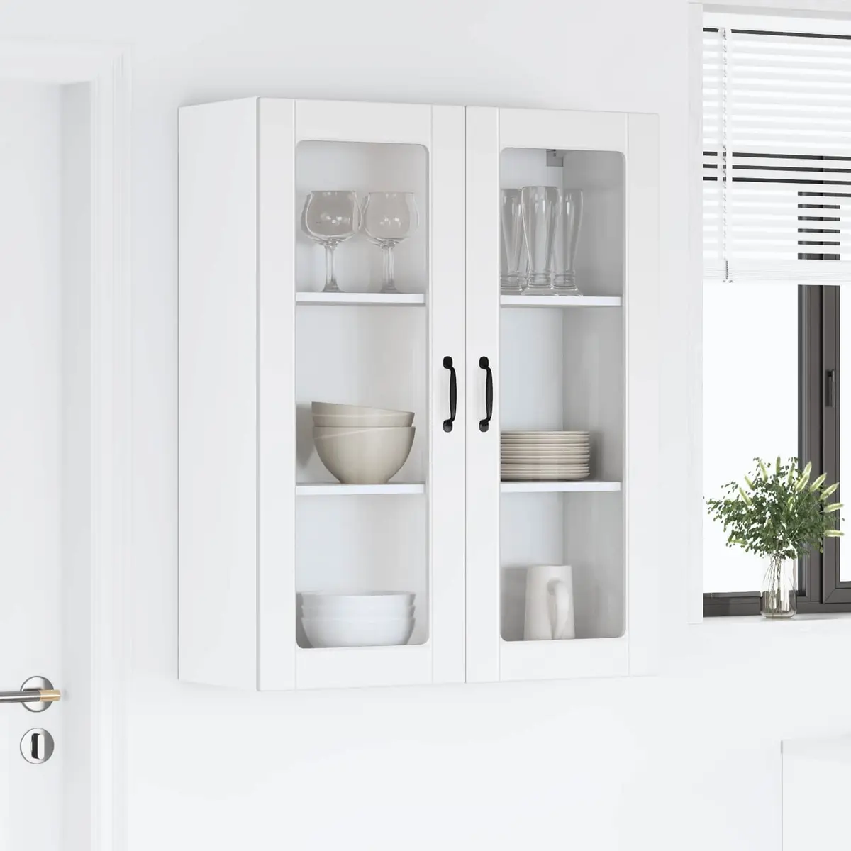 Wall Glass Cabinet White 80 x 31 x 100 cm Engineered Wood Modern Kitchen Storage Unit
