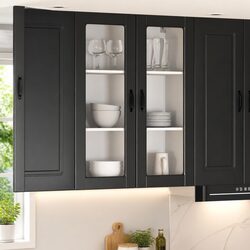 LUCCA Black Wall Glass Cabinet for Kitchen Storage