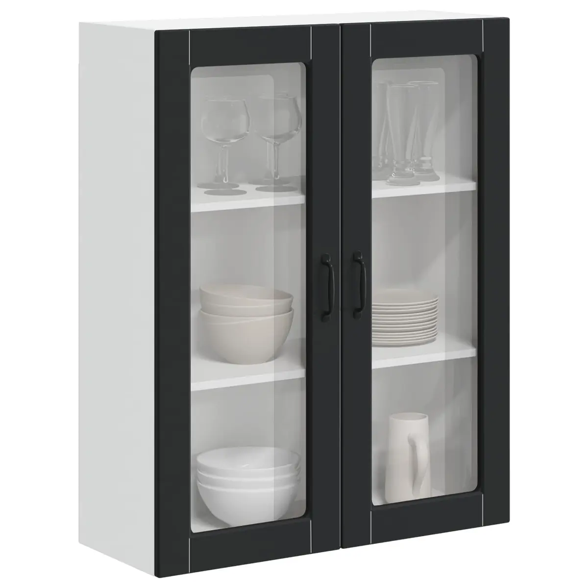 LUCCA Black Wall Glass Cabinet for Kitchen Storage