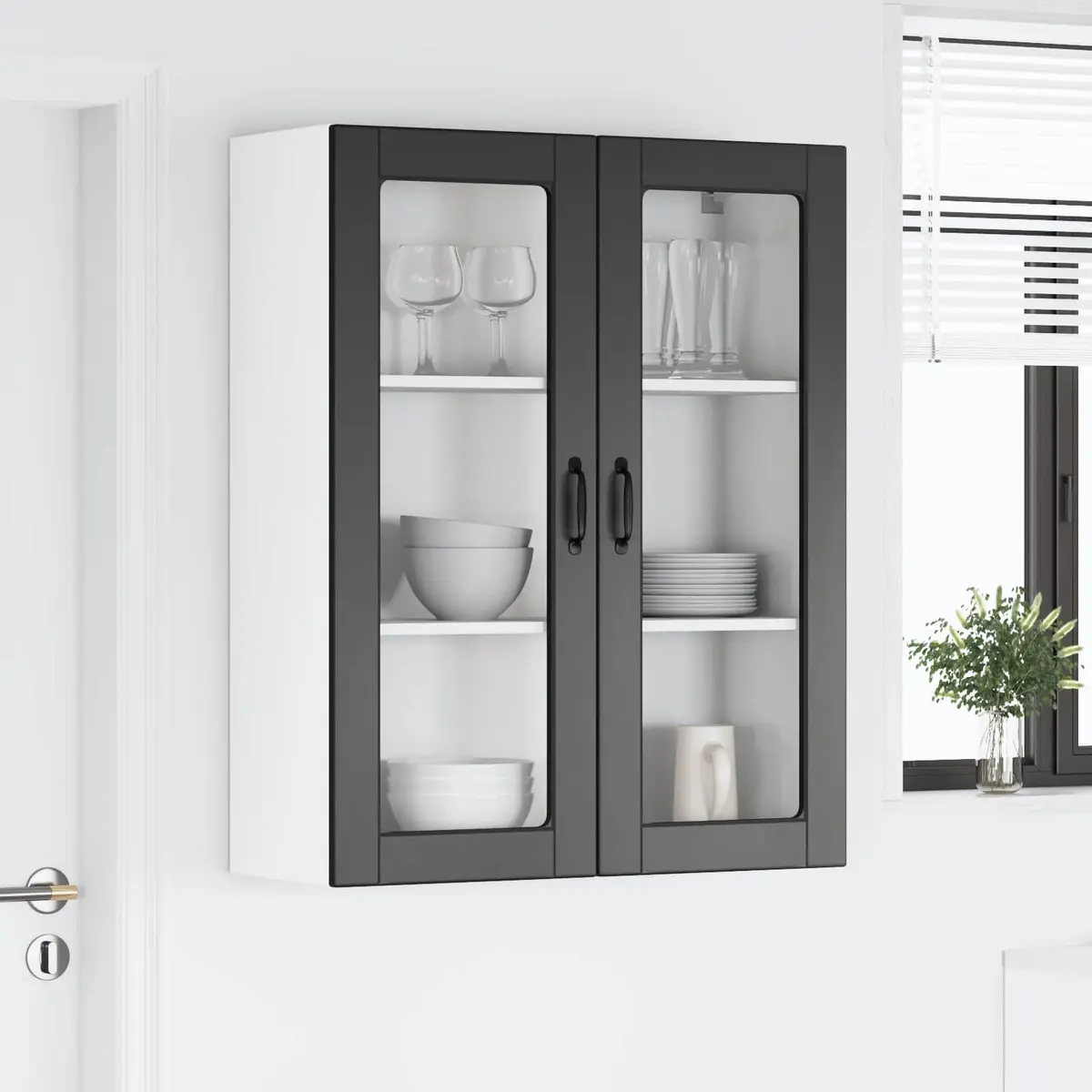 LUCCA Black Wall Glass Cabinet for Kitchen Storage