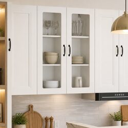 High Gloss White Wall Glass Cabinet for Kitchen Storage