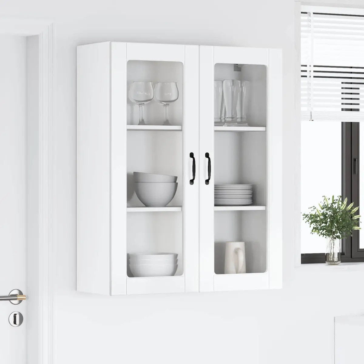 High Gloss White Wall Glass Cabinet for Kitchen Storage