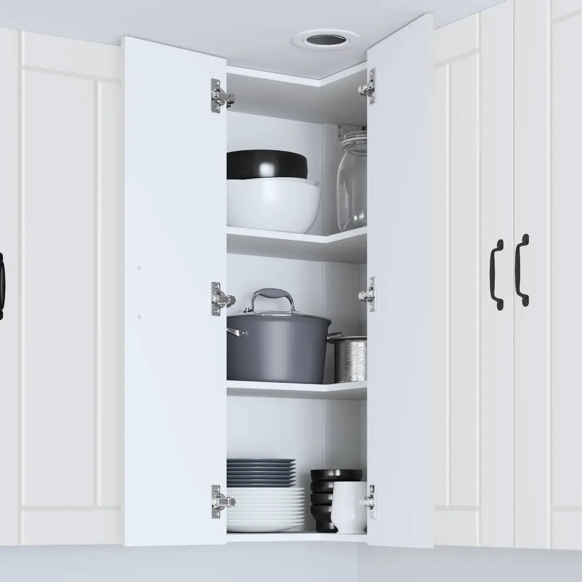 White Wooden Corner Cabinet for Kitchen Storage