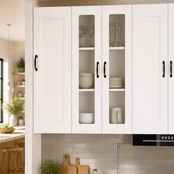 White Wall Glass Cabinet for Kitchen Storage 60x31x100cm