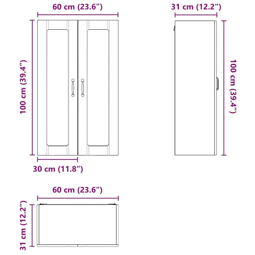 Wall Cabinet White 60x31x100cm Engineered Wood Glass Front Display