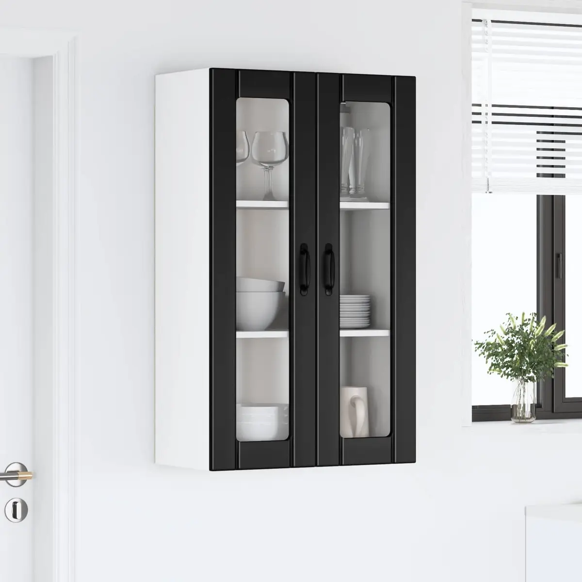 Black Wall Glass Cabinet for Kitchen Storage