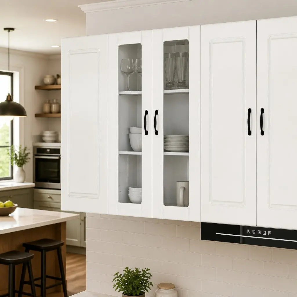 High Gloss White Wall Glass Cabinet for Kitchen