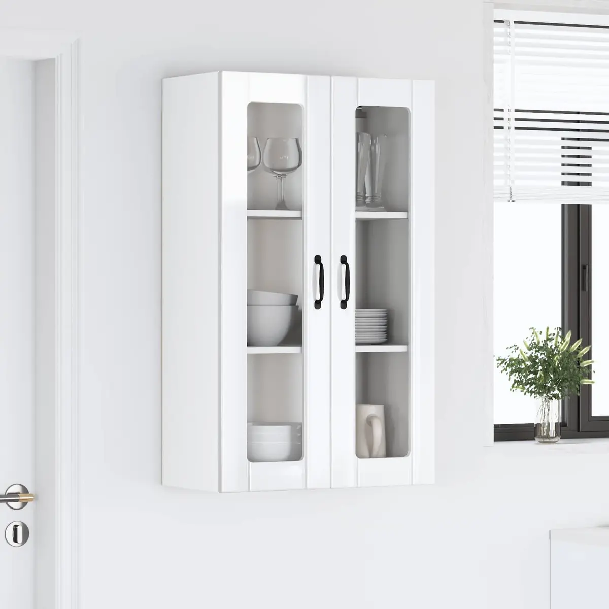 High Gloss White Wall Glass Cabinet for Kitchen