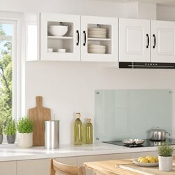 White Engineered Wood Wall Glass Cabinet for Kitchen