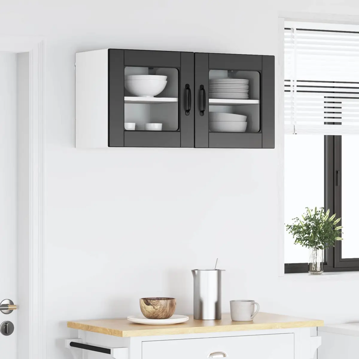 Black Wall Glass Cabinet for Kitchen Storage