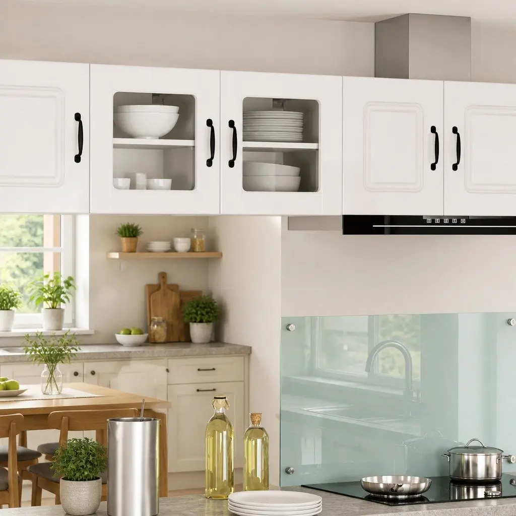 Wall Glass Cabinet PORTO High Gloss White Kitchen Storage 2 pcs 40x31x40cm