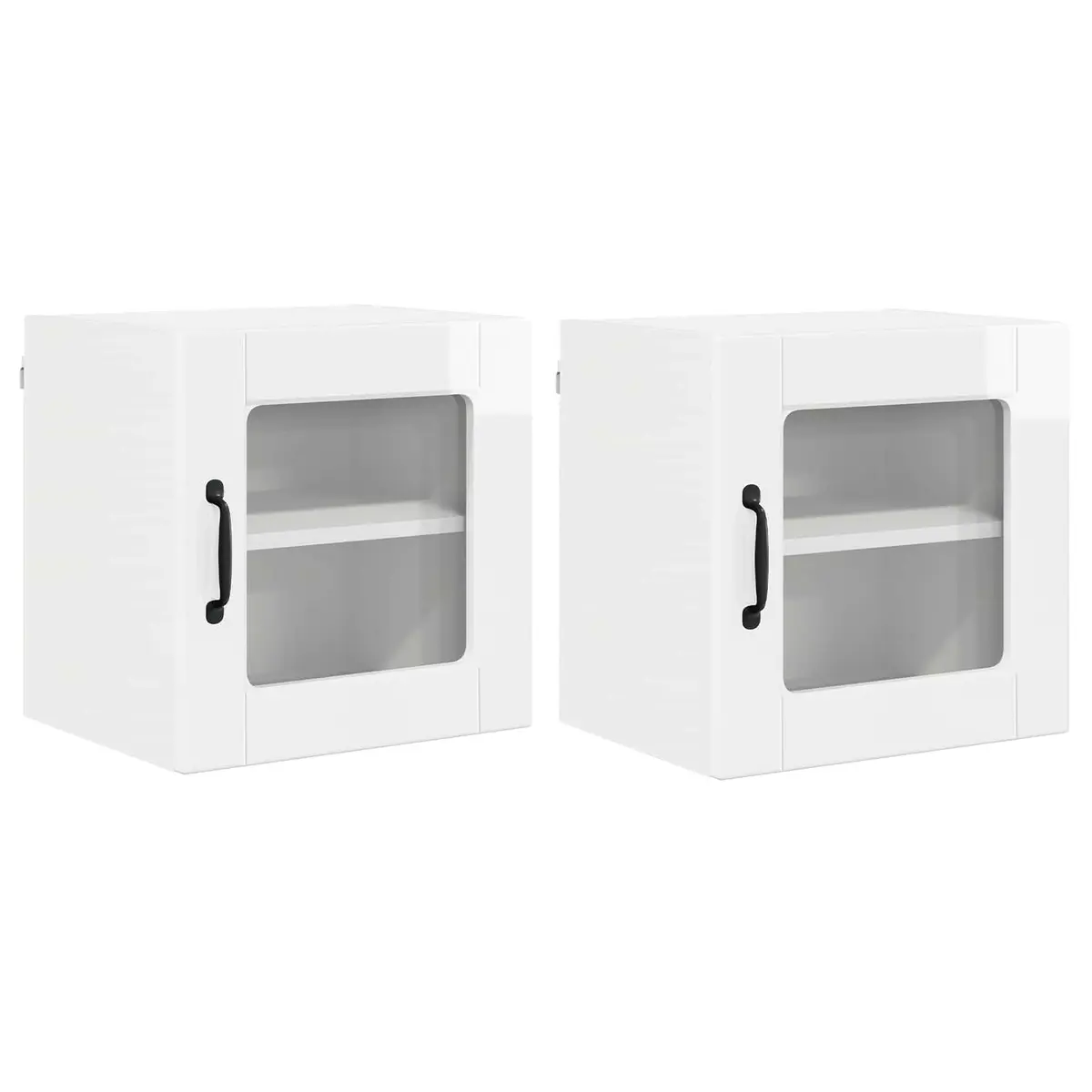 Wall Glass Cabinet PORTO High Gloss White Kitchen Storage 2 pcs 40x31x40cm