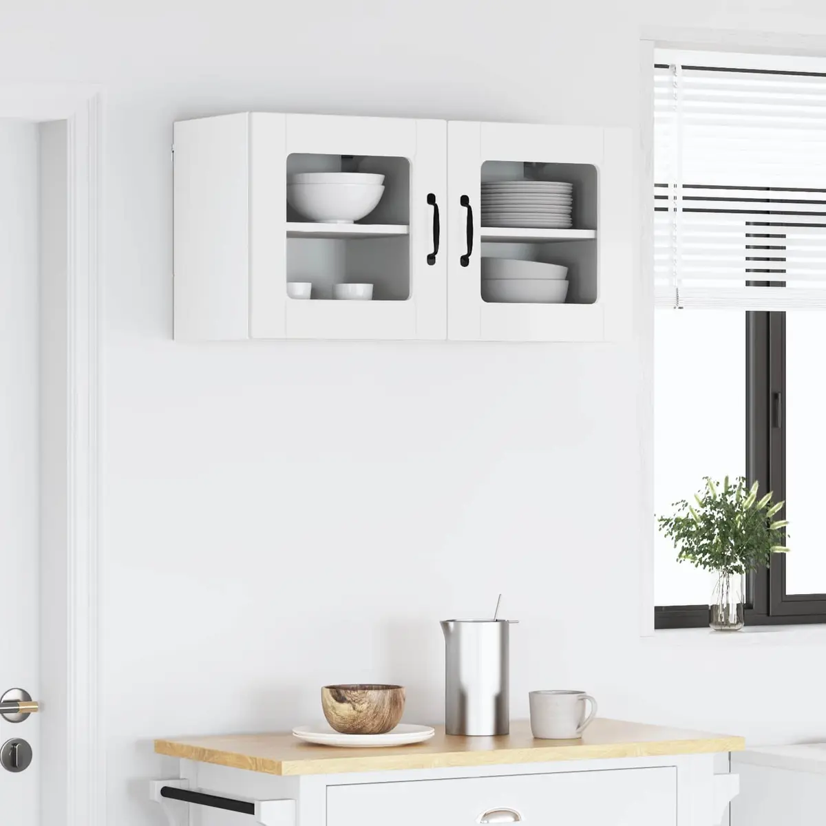 Wall Glass Cabinet PORTO High Gloss White Kitchen Storage 2 pcs 40x31x40cm