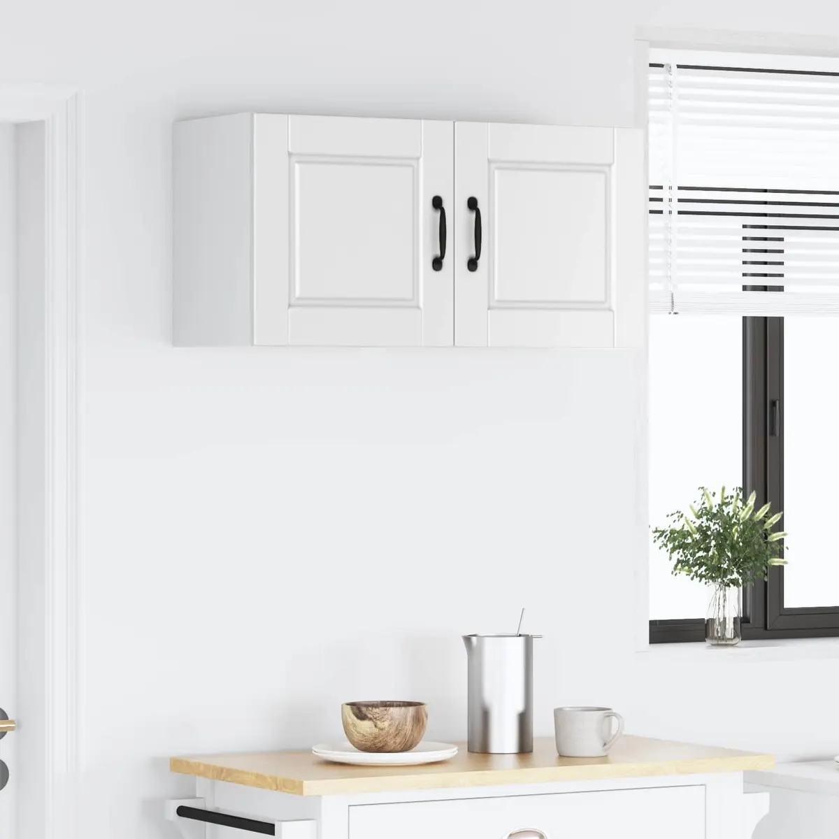 White Engineered Wood Wall Cabinet Set for Kitchen