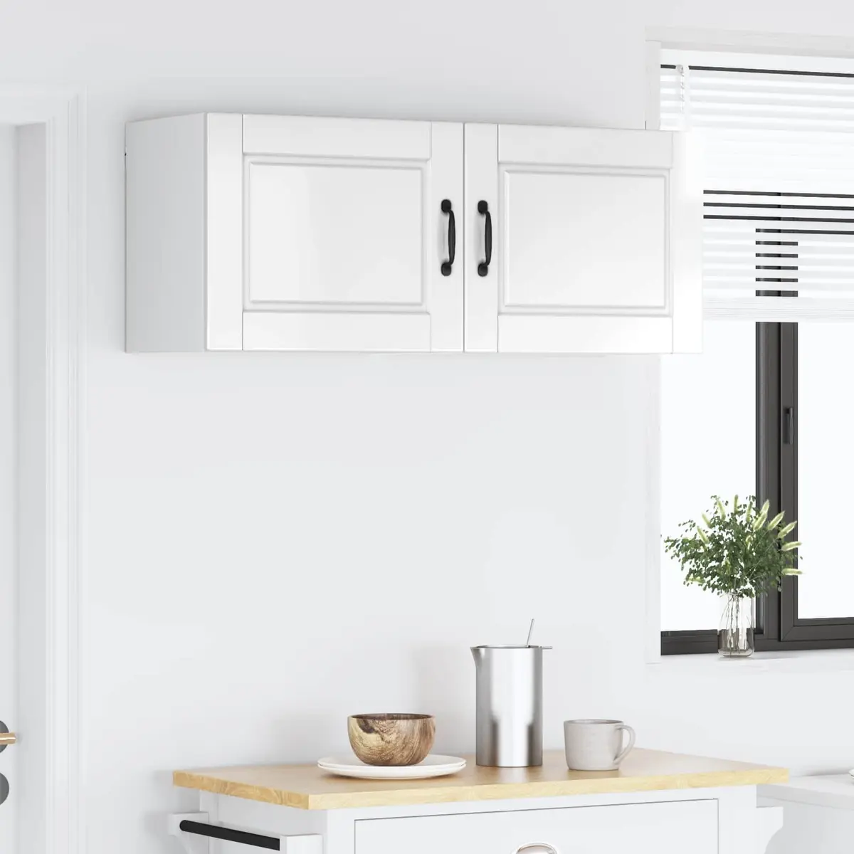High Gloss White Wall Cabinet Set for Kitchen Storage