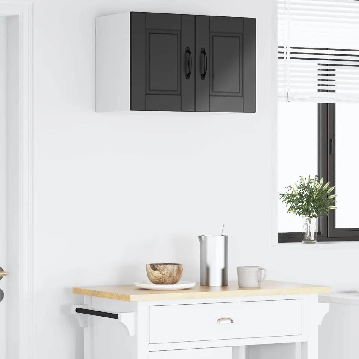 Black Wall Cabinet for Kitchen Storage
