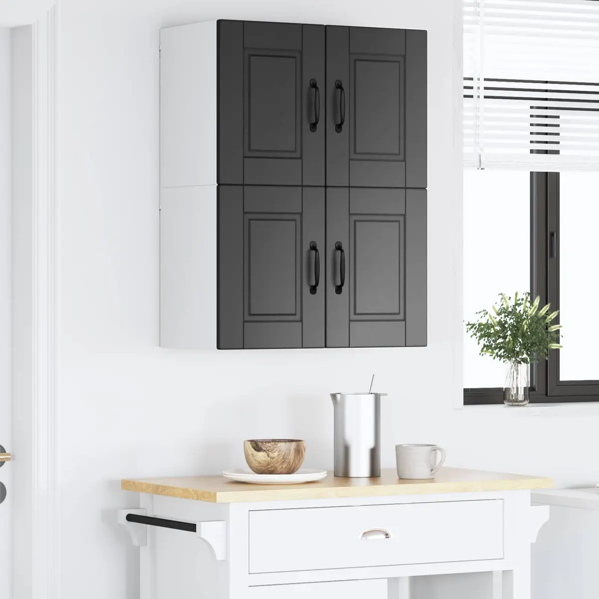 Wall Cabinet PORTO 2pcs Black Kitchen Storage 60x31x40cm Engineered Wood