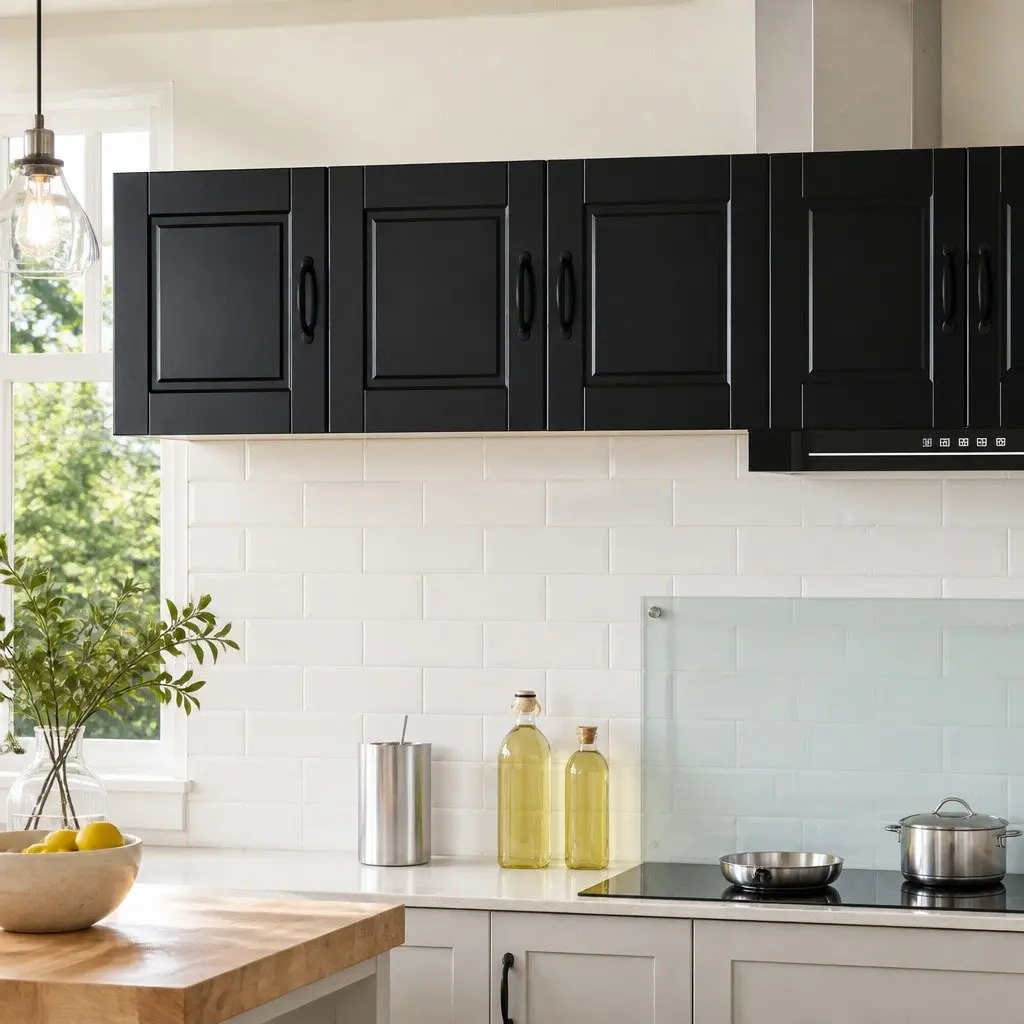 Black Wall-Mounted Kitchen Cabinet for Storage