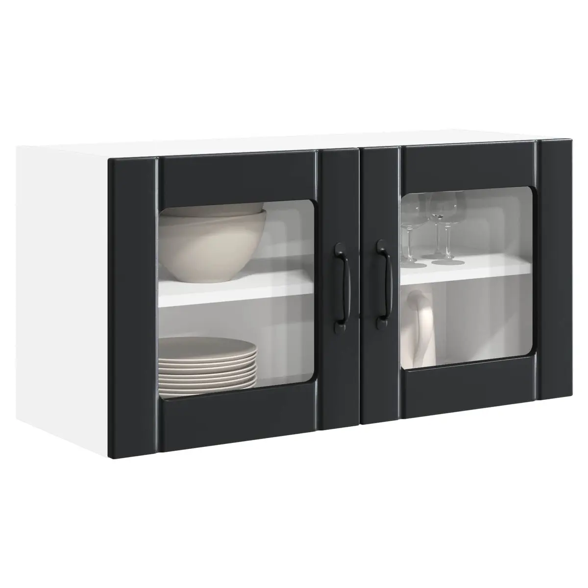 Wall Glass Cabinet Black 80x31x40cm Kitchen Storage Engineered Wood Modern