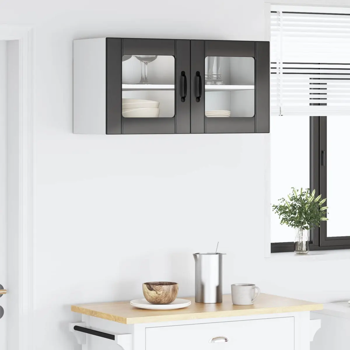 Wall Glass Cabinet Black 80x31x40cm Kitchen Storage Engineered Wood Modern