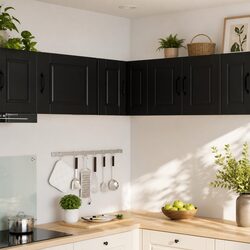 Black Wall-Mounted Corner Kitchen Cabinet with Shelves