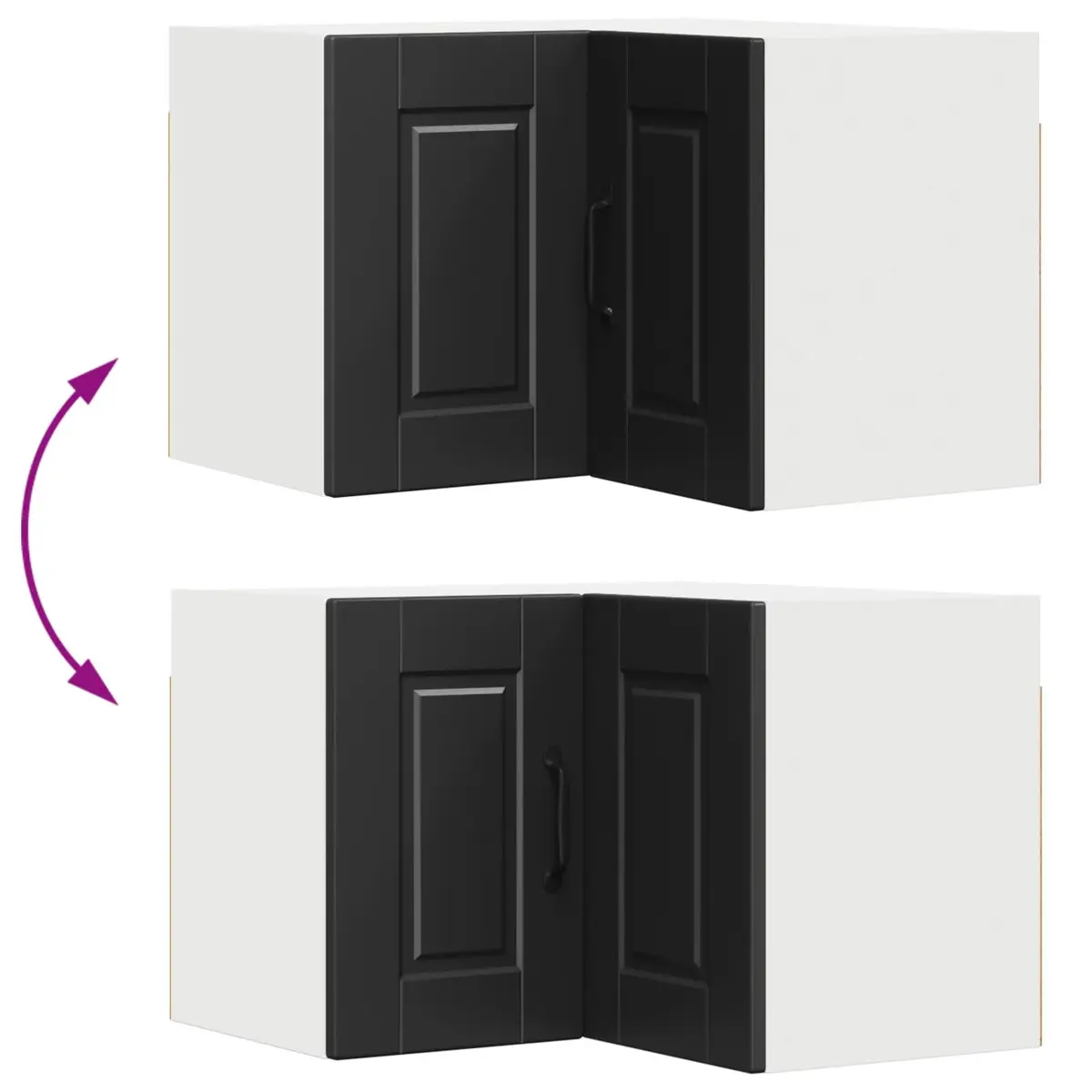Black Wall-Mounted Corner Kitchen Cabinet with Shelves