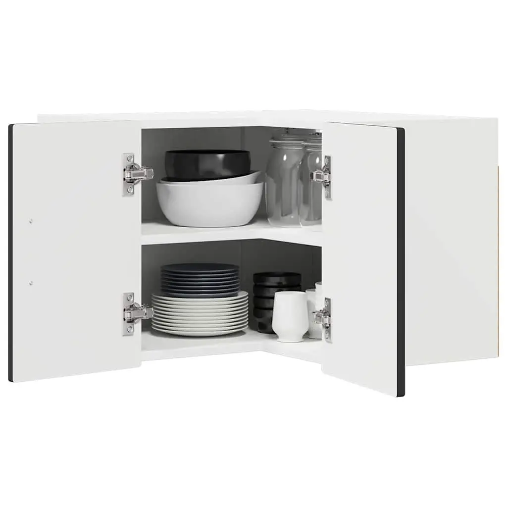 Black Wall-Mounted Corner Kitchen Cabinet with Shelves