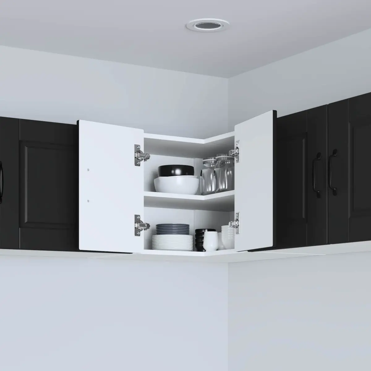 Black Wall-Mounted Corner Kitchen Cabinet with Shelves
