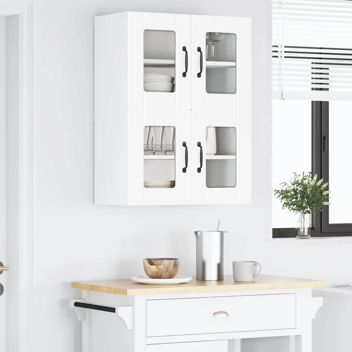 White Wall Glass Cabinet for Kitchen Storage 60x31x40cm