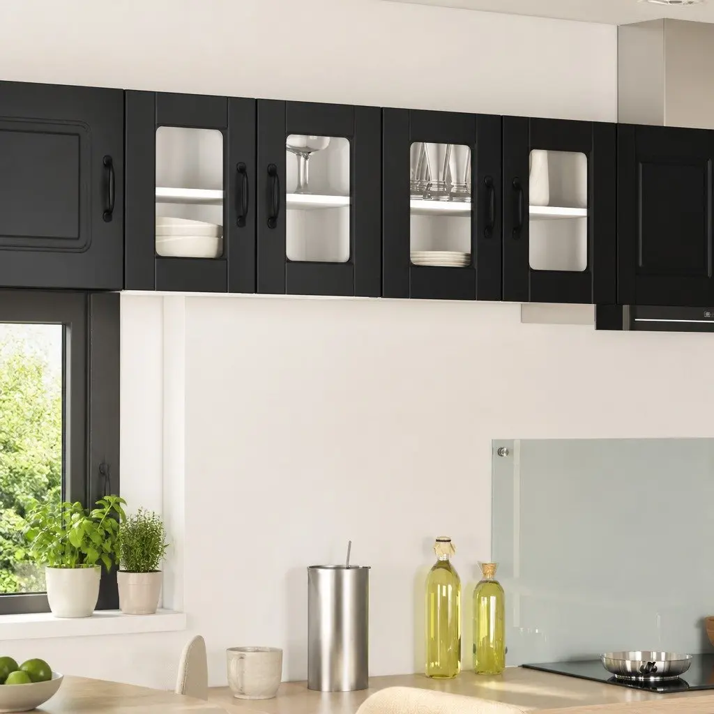 Wall Glass Cabinet Black 60x31x40cm Engineered Wood Kitchen Storage Organiser
