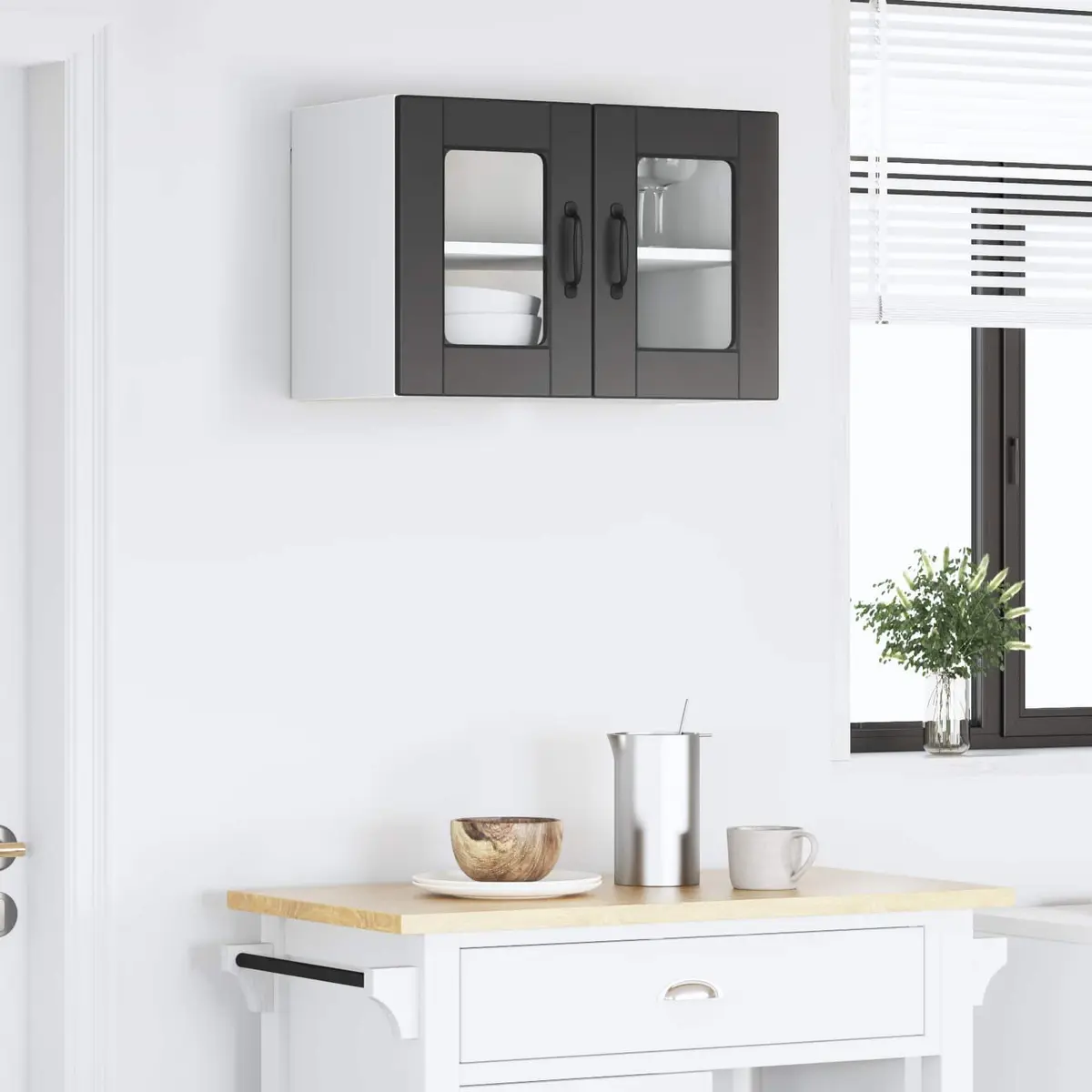 Wall Glass Cabinet Black 60x31x40cm Engineered Wood Kitchen Storage Organiser