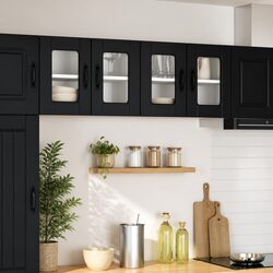 Black Wall Glass Cabinet Kitchen Storage 2 pcs 60 x 31 x 40 cm