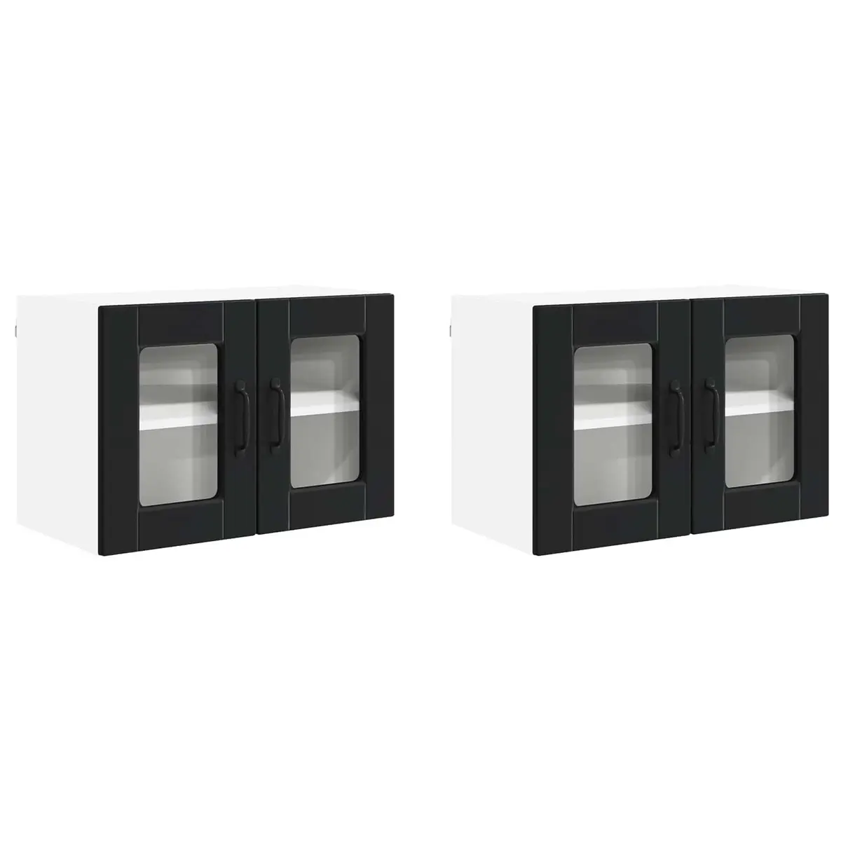 Wall Glass Cabinet Black Kitchen Storage 60 x 31 x 40 cm Engineered Wood Modern Shelving 2 Piece