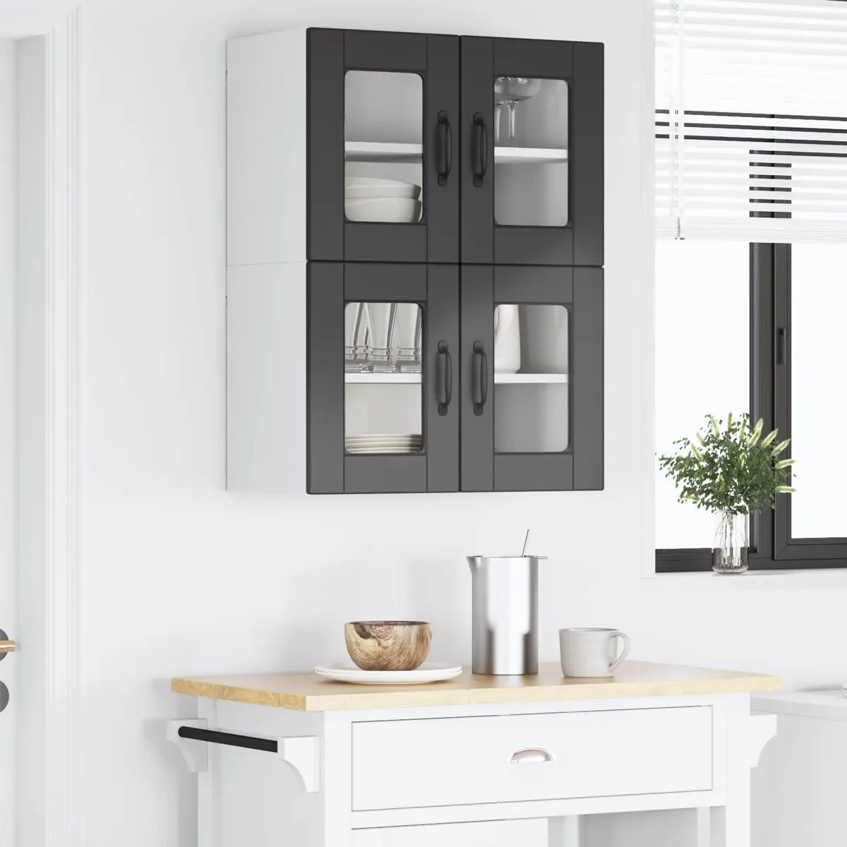 Wall Glass Cabinet Black Kitchen Storage 60 x 31 x 40 cm Engineered Wood Modern Shelving 2 Piece