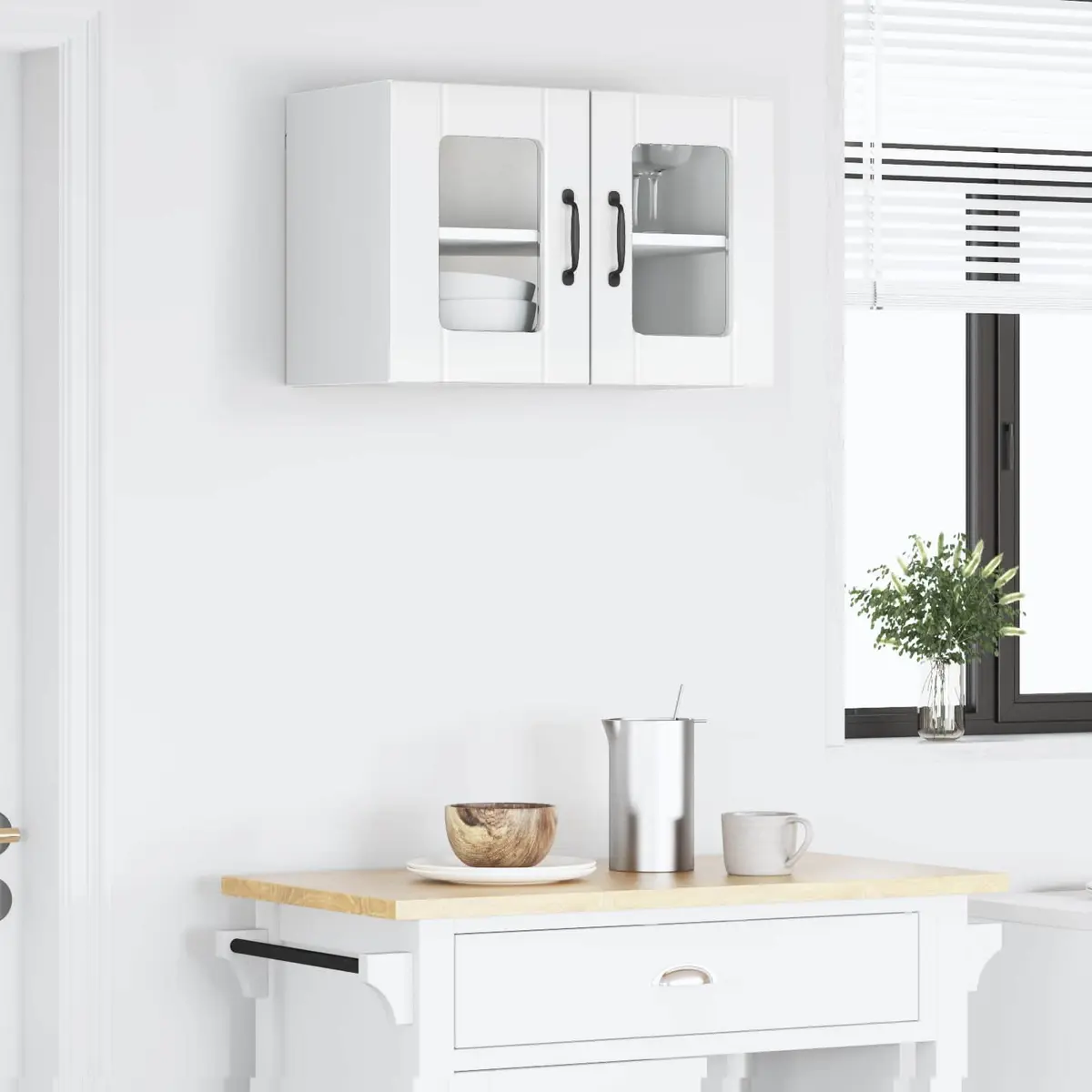 High Gloss White Wall Glass Cabinet for Kitchen Storage