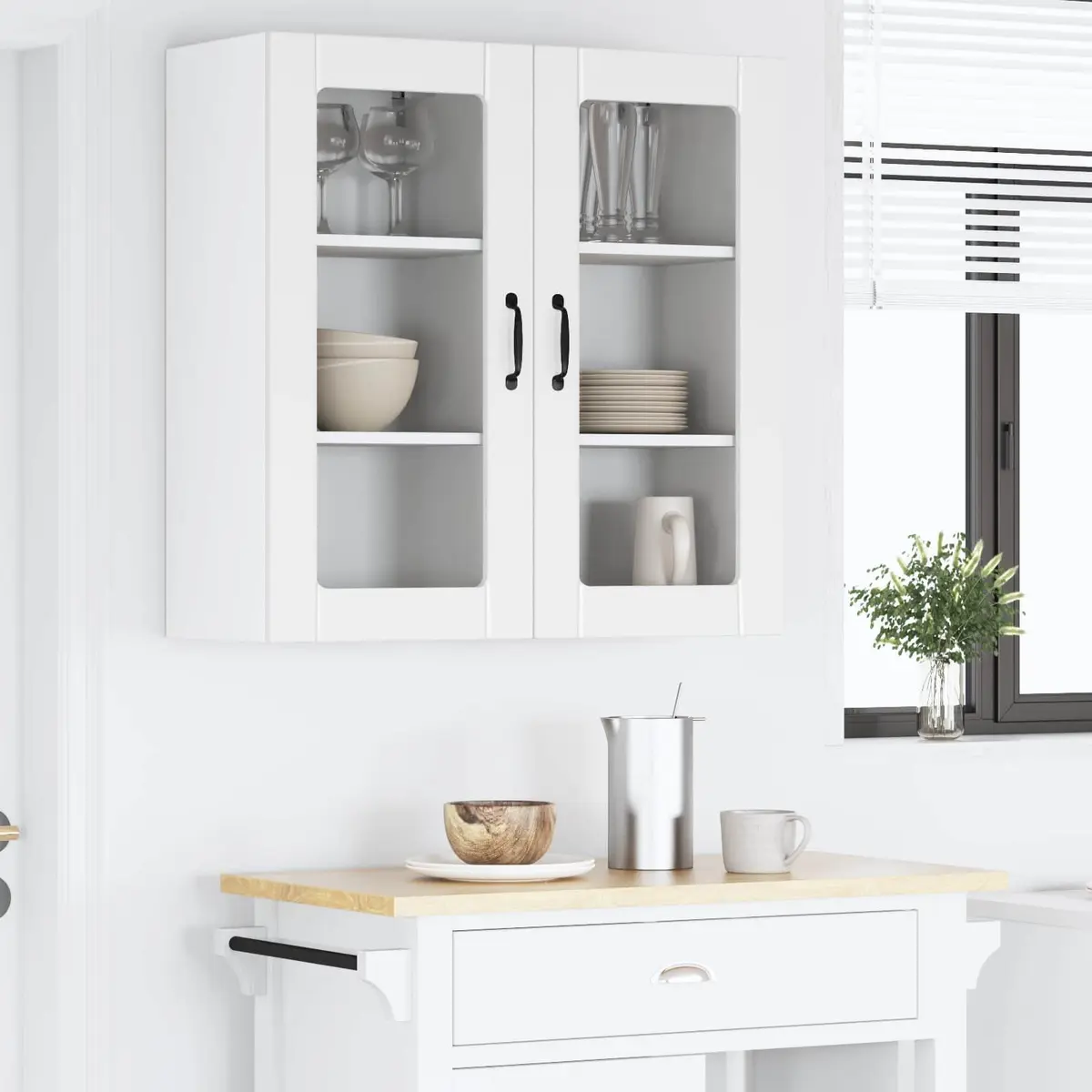 Wall Glass Cabinet White 40x31x80cm Engineered Wood