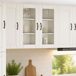Wall Glass Cabinet PORTO White Kitchen Storage Set of 2