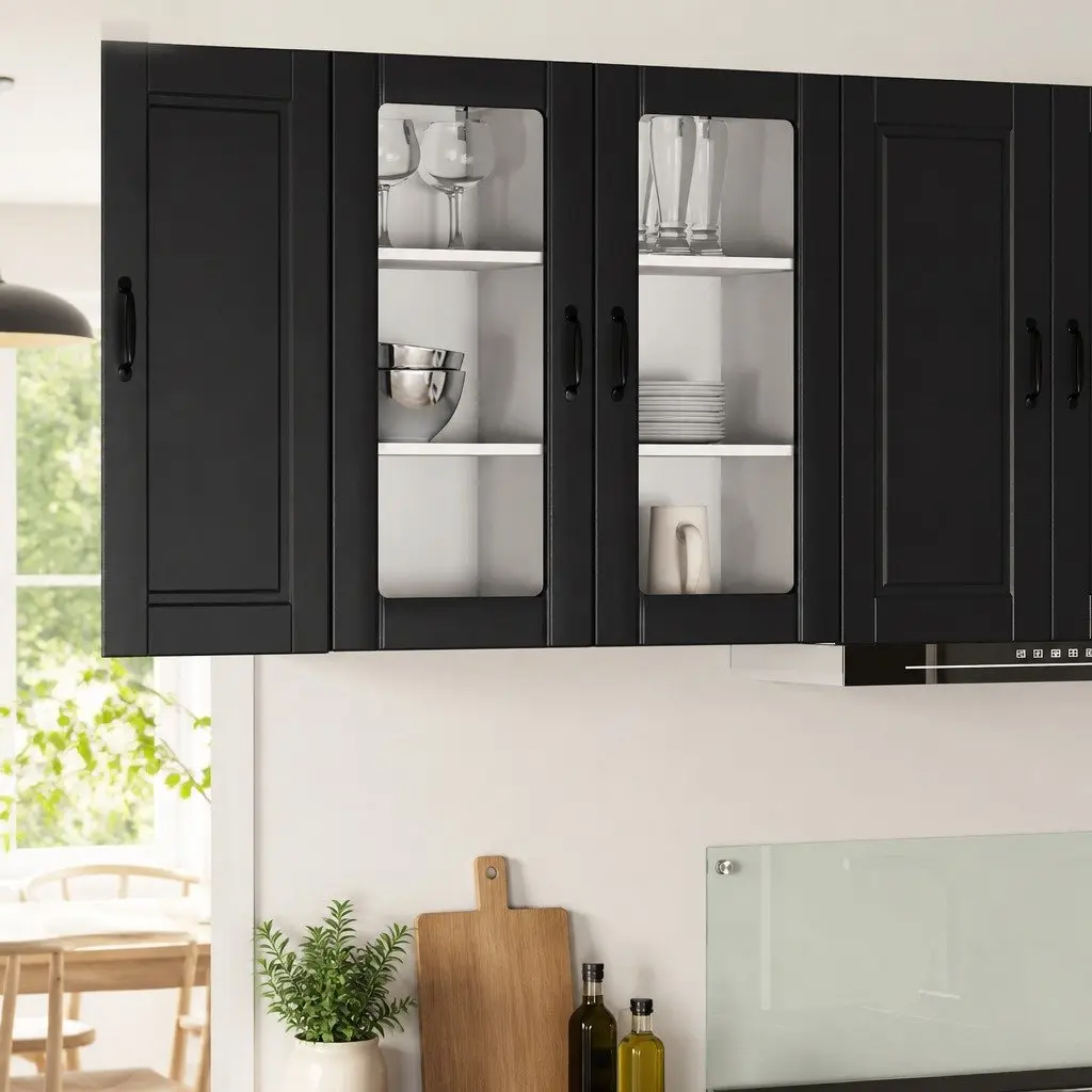 Wall Glass Cabinet Black 40x31x80cm Engineered Wood