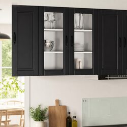 Wall Glass Cabinet PORTO Black Kitchen Storage Unit 40x31x80cm