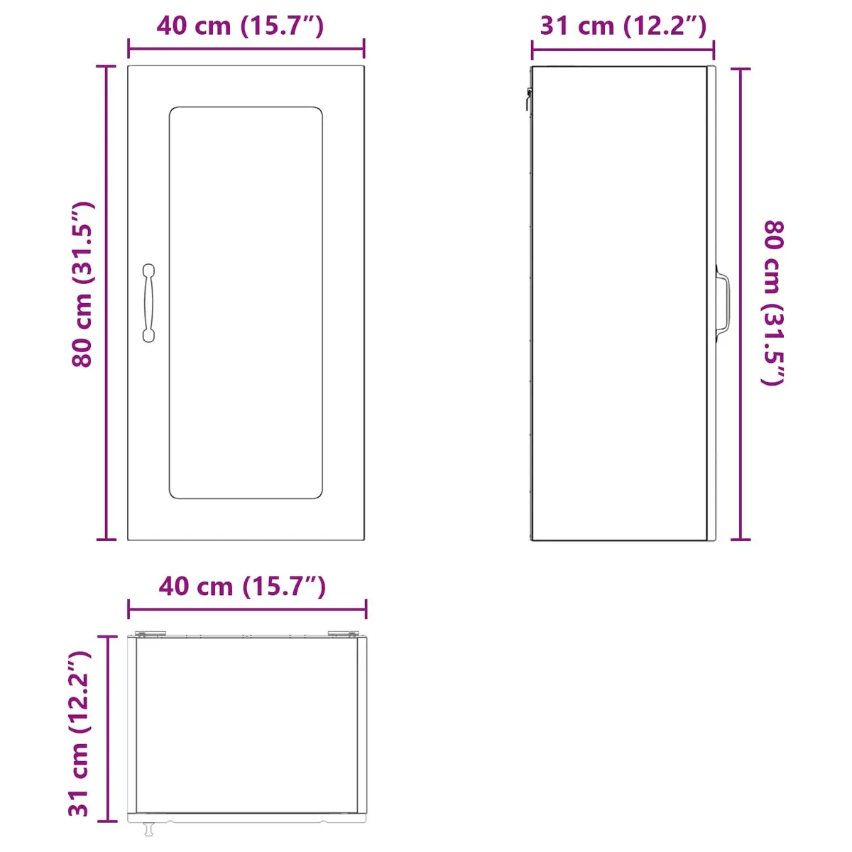 Wall Glass Cabinet Black 40x31x80cm Engineered Wood