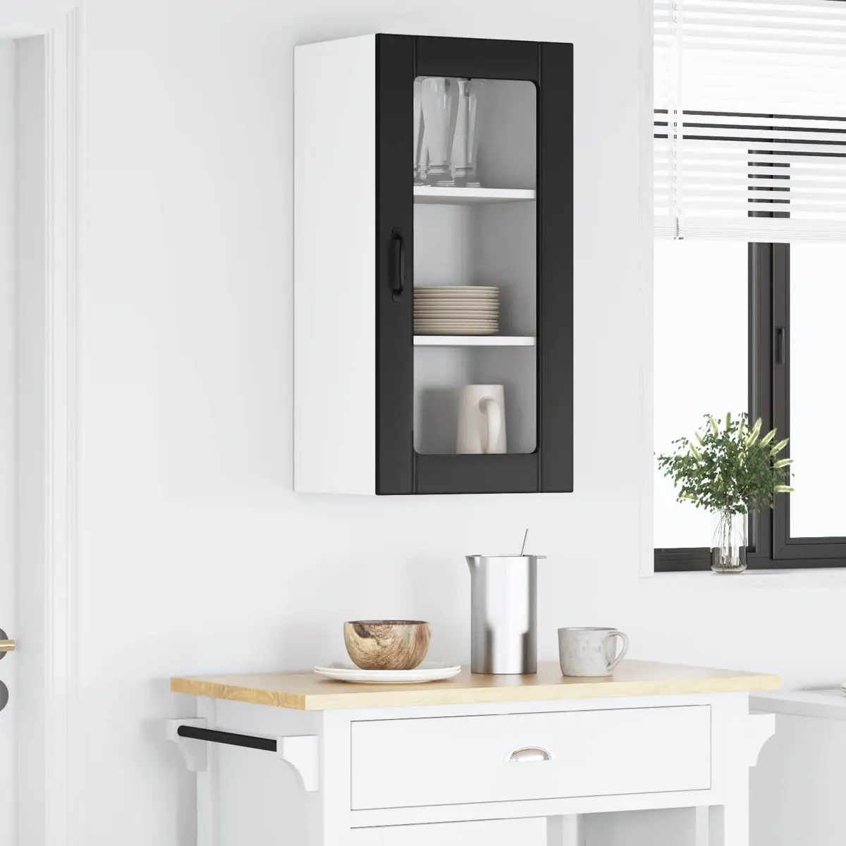 Wall Glass Cabinet Black 40x31x80cm Engineered Wood