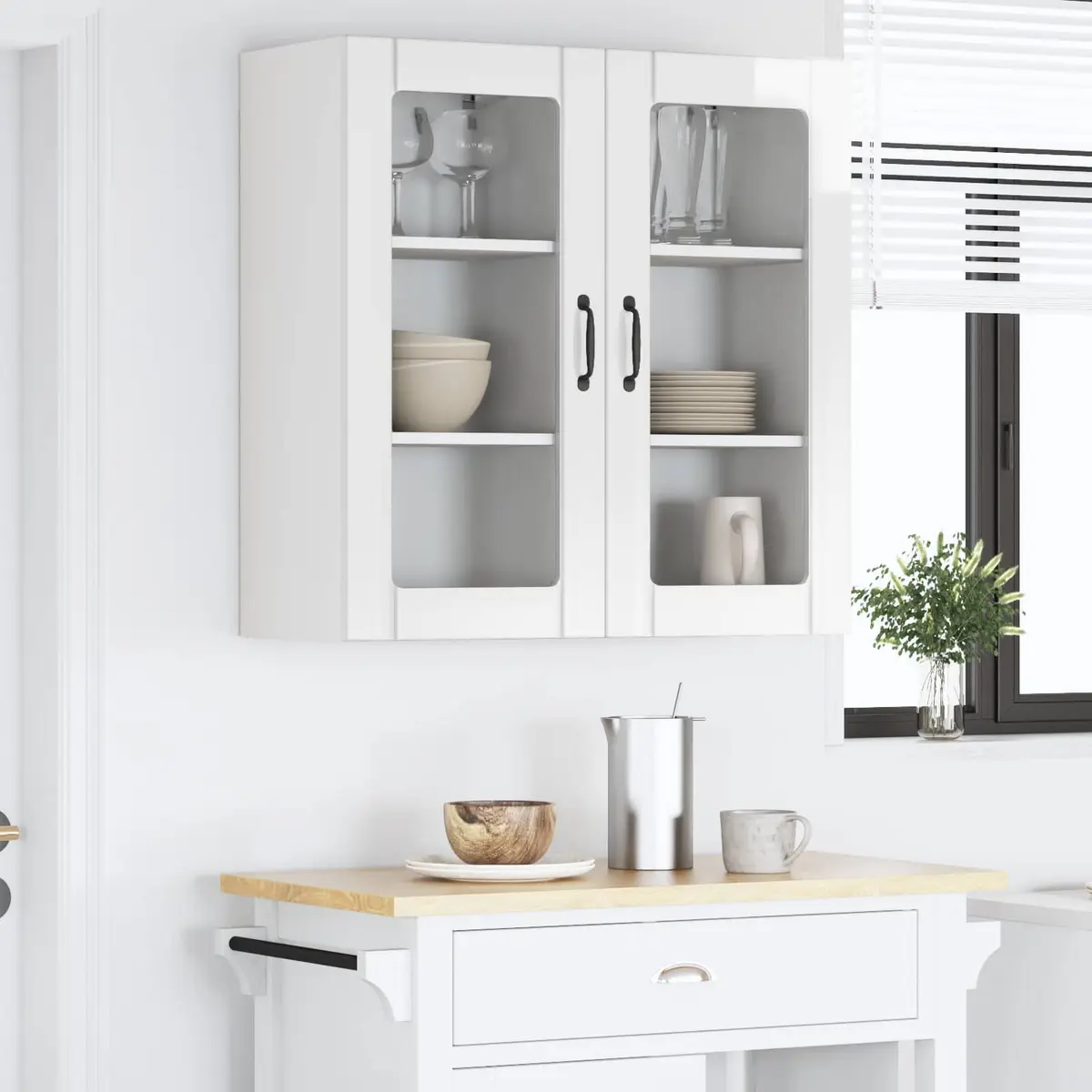 High Gloss White Wall-Mounted Kitchen Cabinet Set
