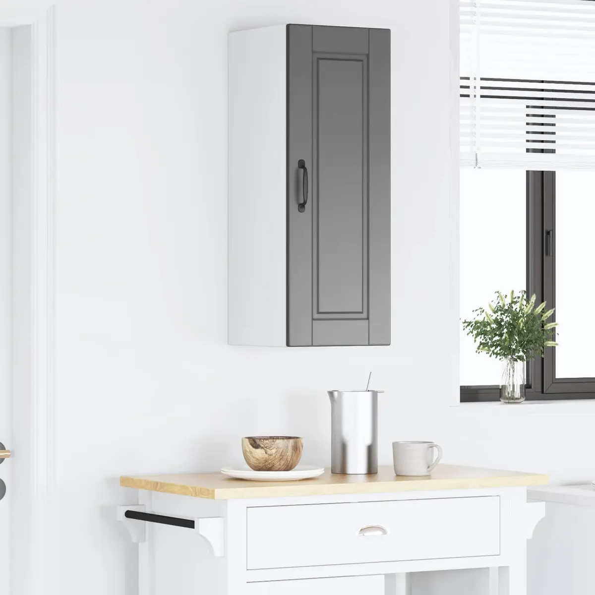 Black Engineered Wood Wall Cabinet for Kitchen Storage