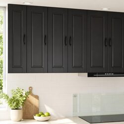 Black Engineered Wood Wall Cabinet Kitchen Storage Set