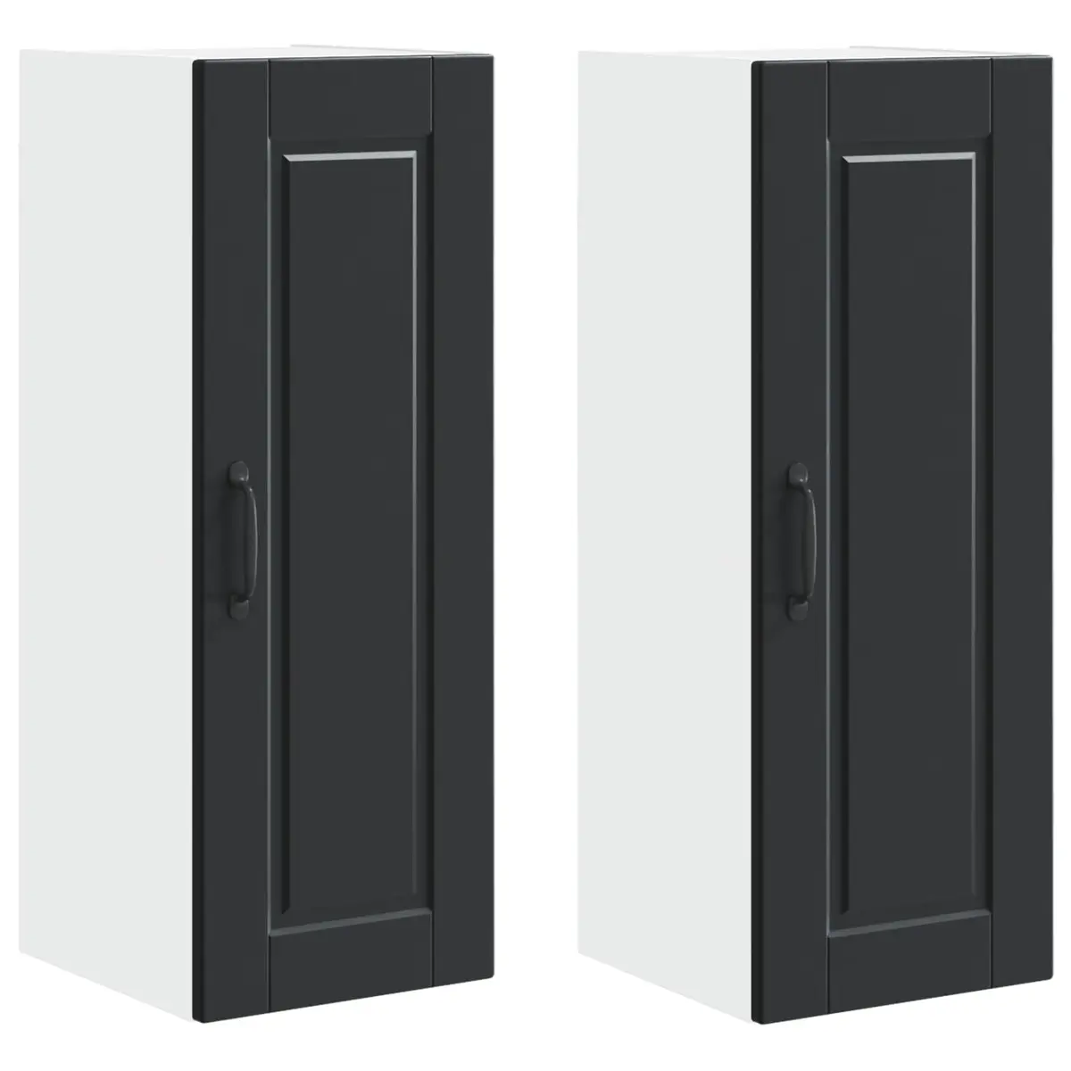 Black Engineered Wood Wall Cabinet Kitchen Storage Set