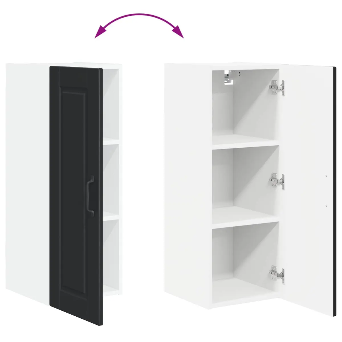 Black Engineered Wood Wall Cabinet Kitchen Storage Set